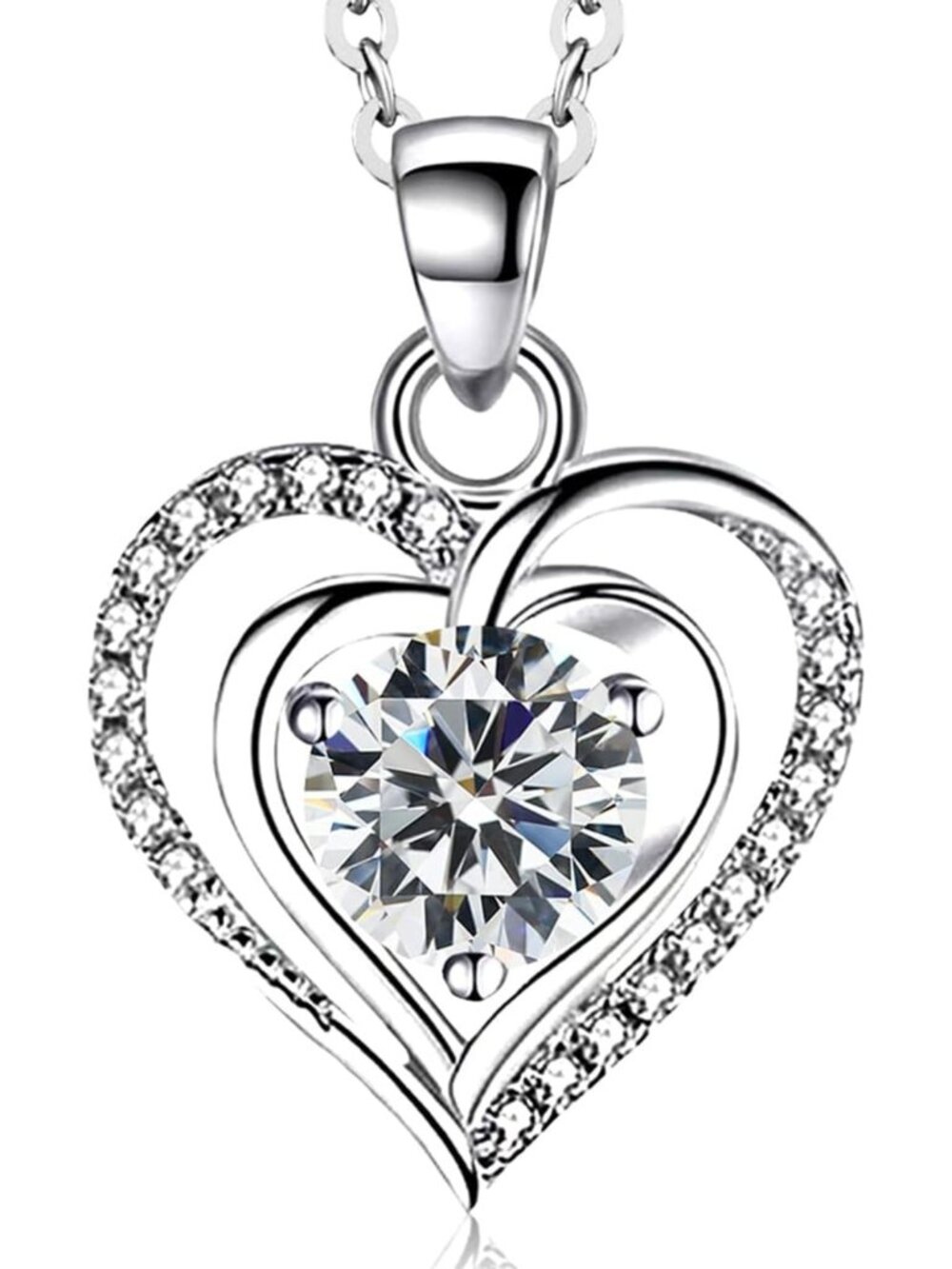 Heart Birthstone Pendant Necklace - 925 Sterling Silver, Zirconia, Gifts for Her